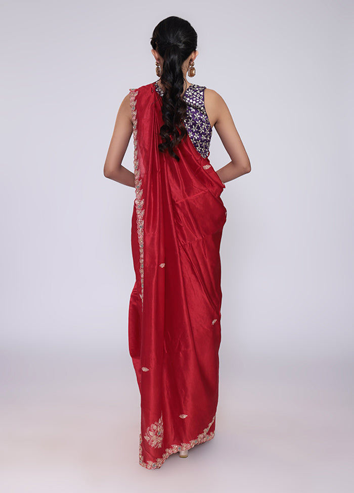 Red Handloom Tussar Pure Silk Saree With Blouse Piece