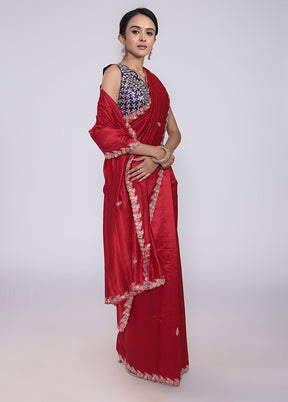 Red Handloom Tussar Pure Silk Saree With Blouse Piece