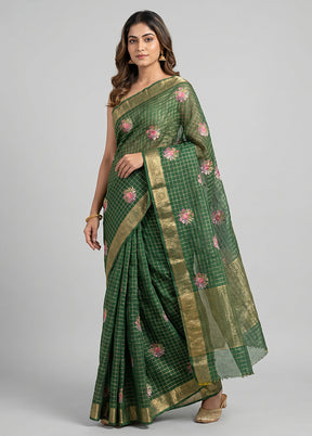 Green Chiffon Silk Saree With Blouse Piece