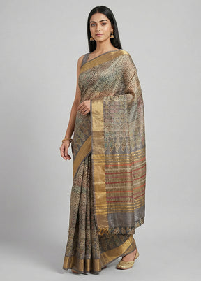 Multicolor Handloom Tussar Pure Silk Saree With Blouse Piece