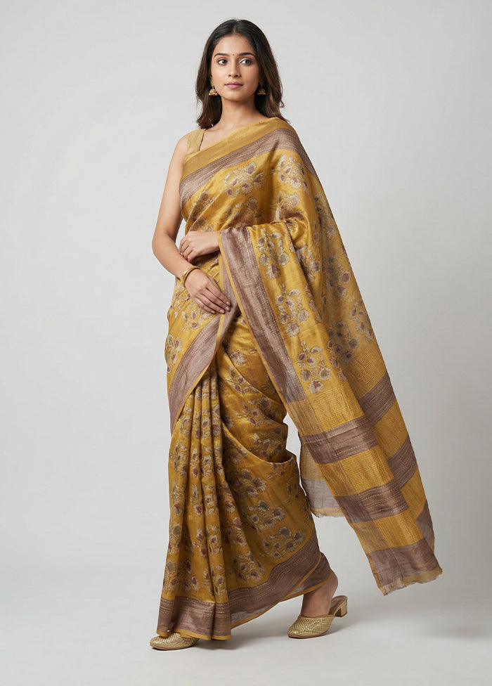 Multicolor Handloom Tussar Pure Silk Saree With Blouse Piece