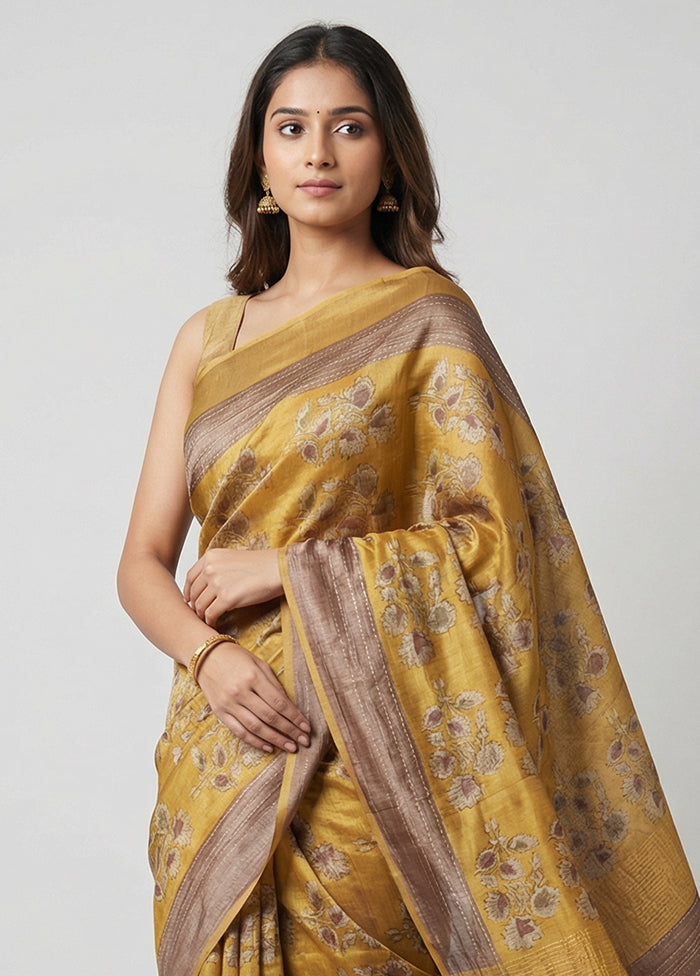 Multicolor Handloom Tussar Pure Silk Saree With Blouse Piece