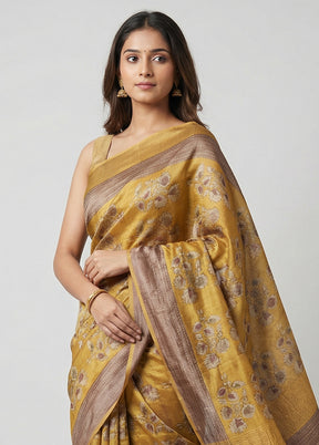 Multicolor Handloom Tussar Pure Silk Saree With Blouse Piece