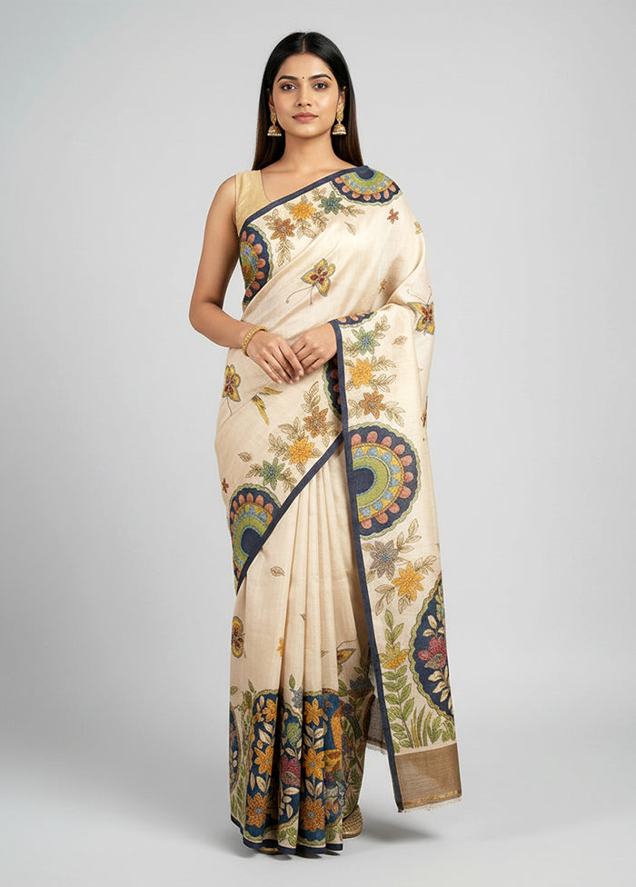 Multicolor Handloom Tussar Pure Silk Saree With Blouse Piece
