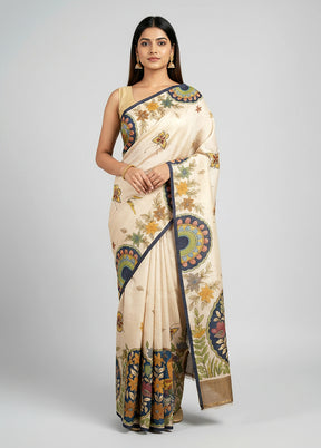 Multicolor Handloom Tussar Pure Silk Saree With Blouse Piece