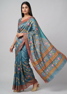 Multicolor Handloom Tussar Pure Silk Saree With Blouse Piece