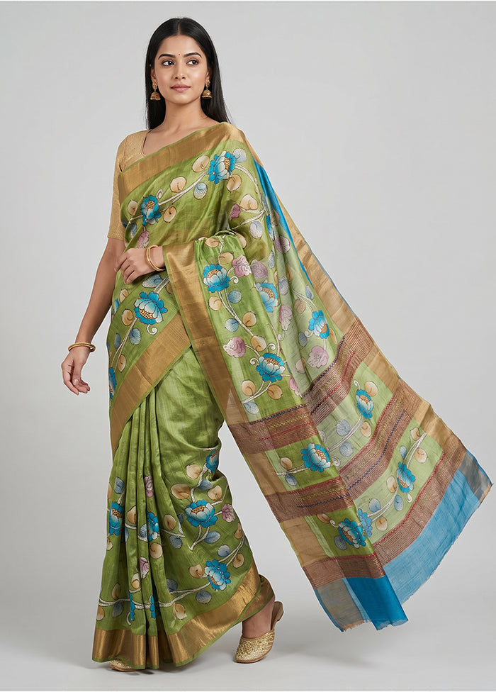 Multicolor Handloom Tussar Pure Silk Saree With Blouse Piece