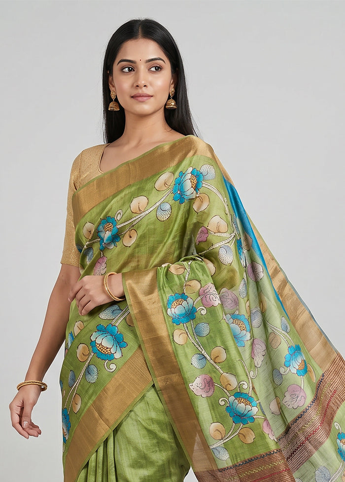Multicolor Handloom Tussar Pure Silk Saree With Blouse Piece