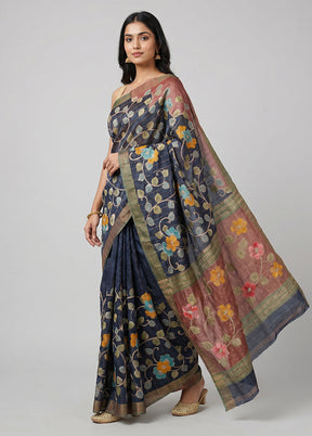 Multicolor Handloom Tussar Pure Silk Saree With Blouse Piece