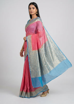 Pink Handloom Pure Georgette Saree With Blouse Piece