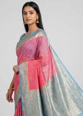 Pink Handloom Pure Georgette Saree With Blouse Piece