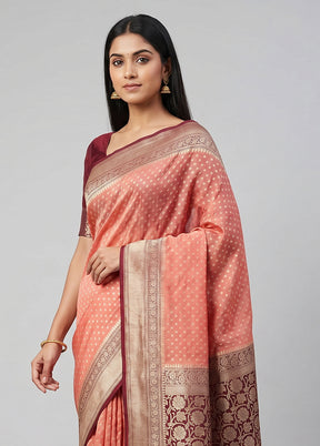 Pink Handloom Pure Georgette Saree With Blouse Piece