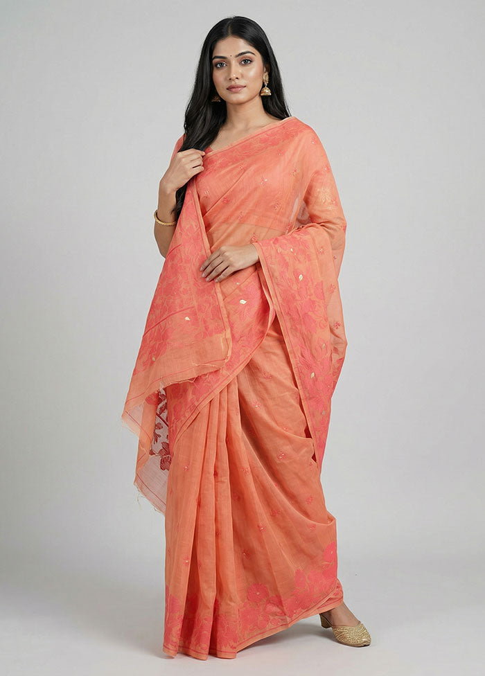 Orange Dupion Silk Saree With Blouse Piece