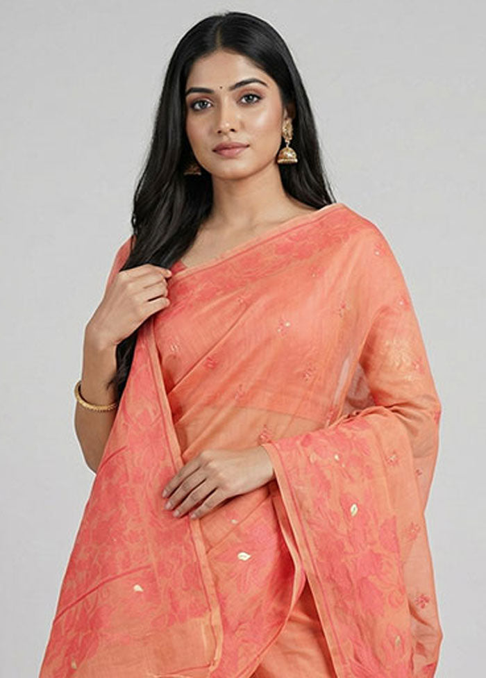 Orange Dupion Silk Saree With Blouse Piece