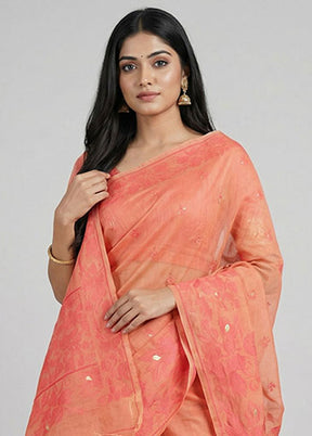 Orange Dupion Silk Saree With Blouse Piece