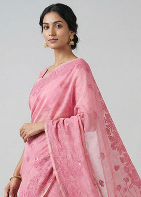 Pink Dupion Silk Saree With Blouse Piece
