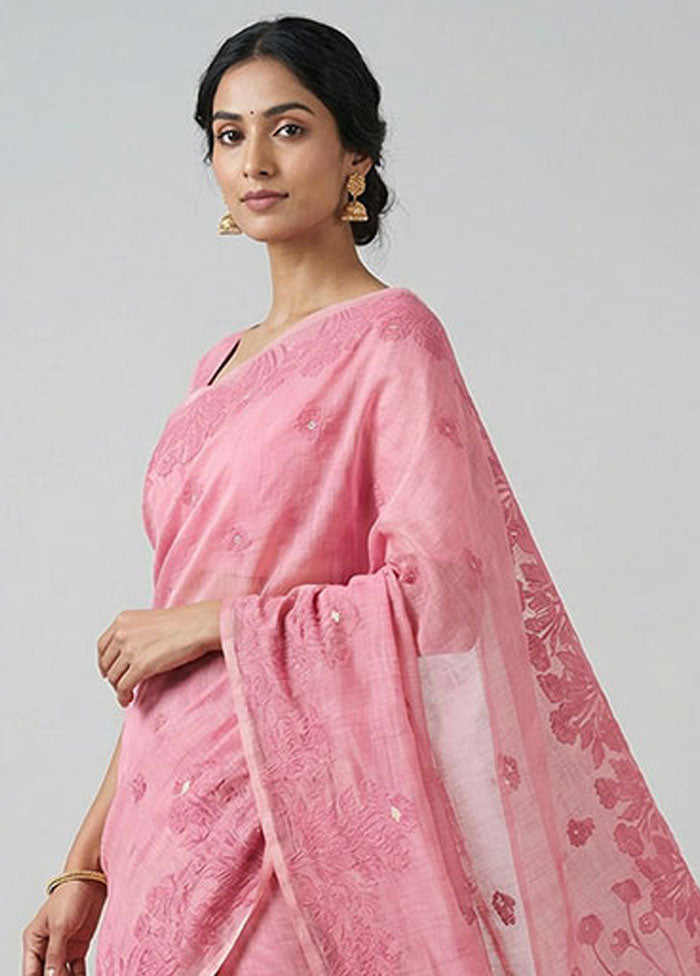 Pink Dupion Silk Saree With Blouse Piece