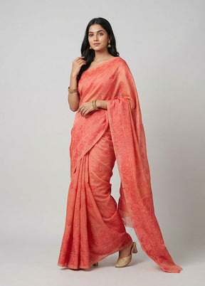 Orange Dupion Silk Saree With Blouse Piece