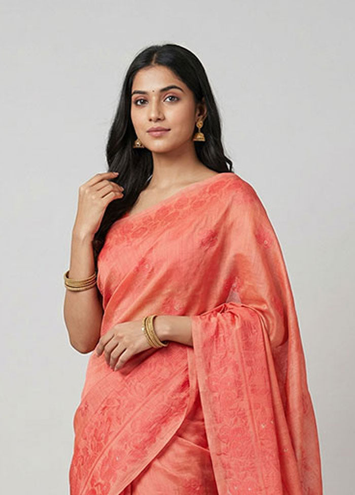 Orange Dupion Silk Saree With Blouse Piece