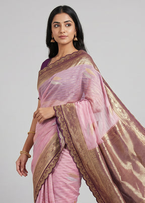 Pink Dupion Silk Saree With Blouse Piece