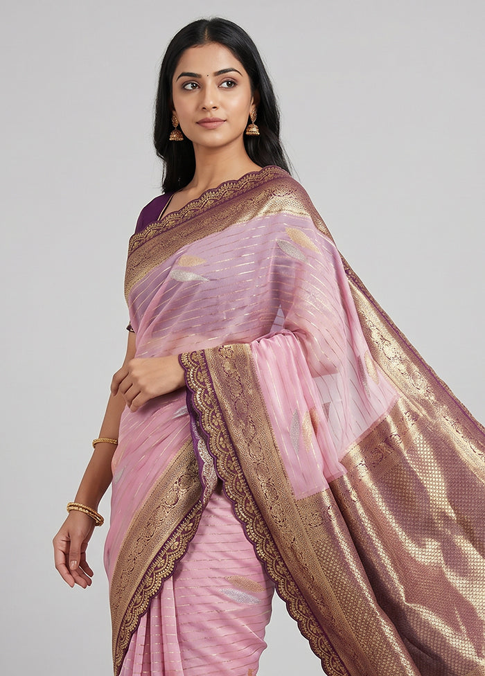 Pink Dupion Silk Saree With Blouse Piece