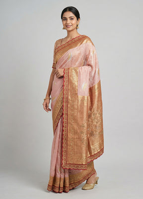 Pink Dupion Silk Saree With Blouse Piece