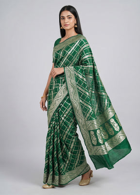 Green Handloom Pure Georgette Saree With Blouse Piece