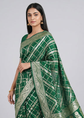 Green Handloom Pure Georgette Saree With Blouse Piece