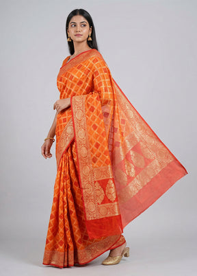 Orange Handloom Pure Georgette Saree With Blouse Piece