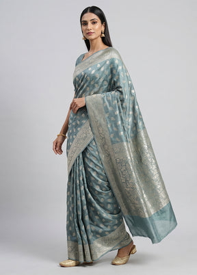 Blue Handloom Pure Georgette Saree With Blouse Piece