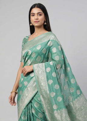 Blue Handloom Pure Georgette Saree With Blouse Piece