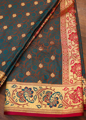 Blue Tanchoi Silk Saree With Blouse Piece