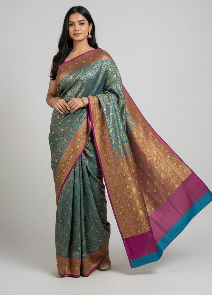 Blue Tanchoi Silk Saree With Blouse Piece