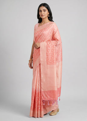 Pink Kora Silk Saree With Blouse Piece