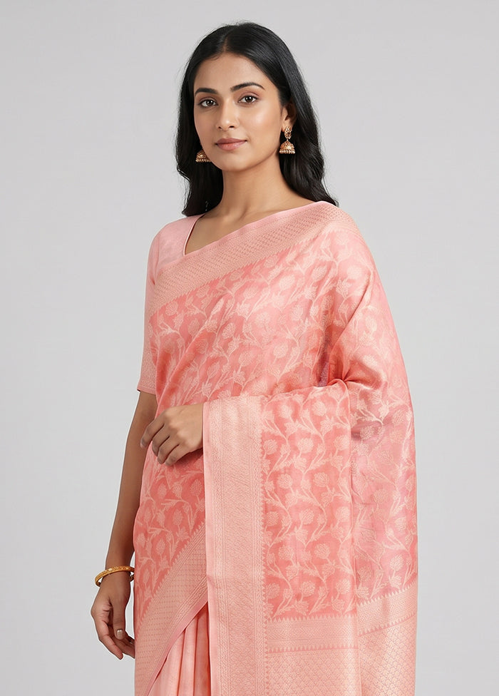 Pink Kora Silk Saree With Blouse Piece
