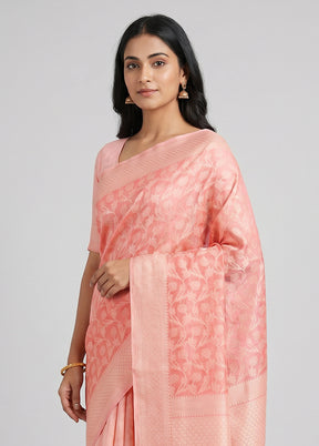 Pink Kora Silk Saree With Blouse Piece