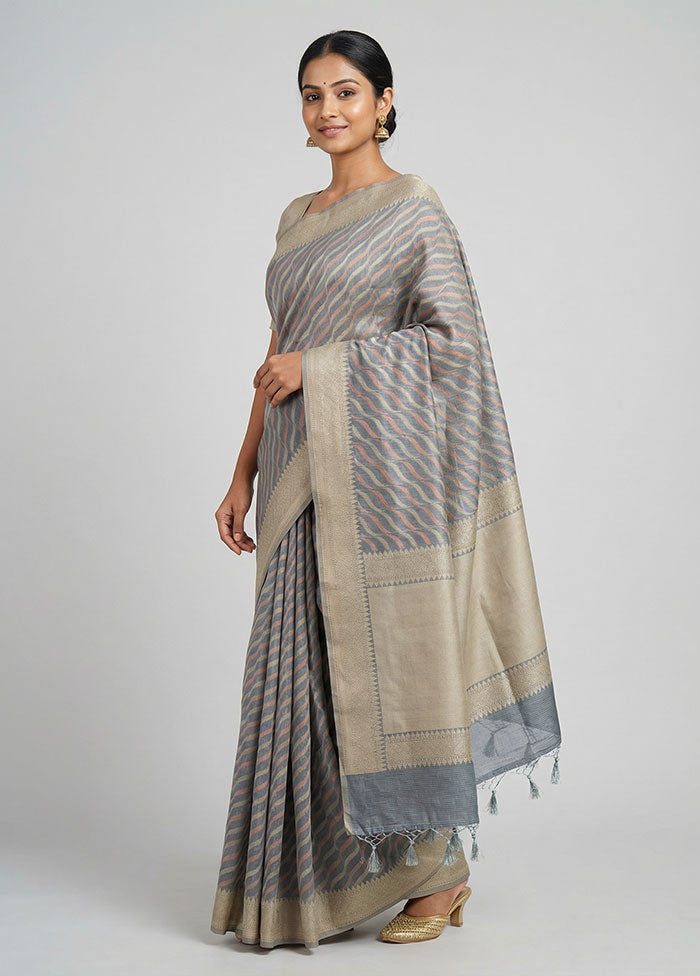 Grey Kora Silk Saree With Blouse Piece
