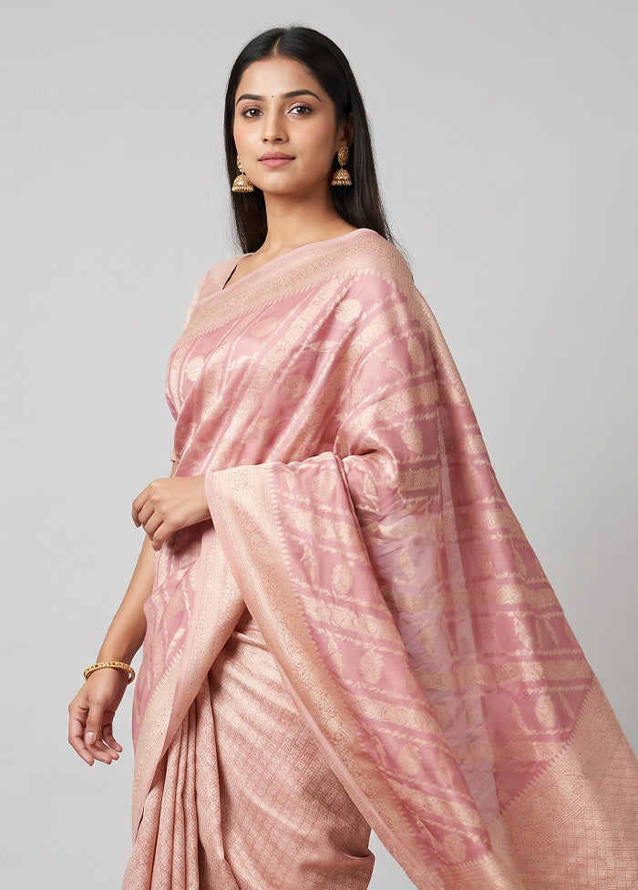 Pink Kora Silk Saree With Blouse Piece