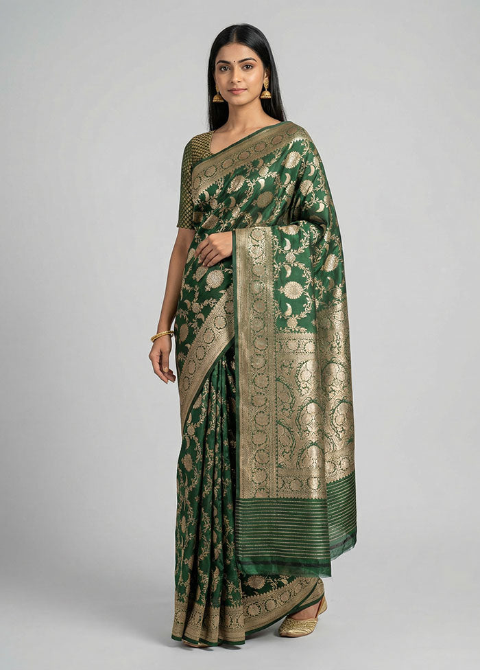 Green Handloom Katan Pure Silk Saree With Blouse Piece