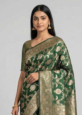 Green Handloom Katan Pure Silk Saree With Blouse Piece