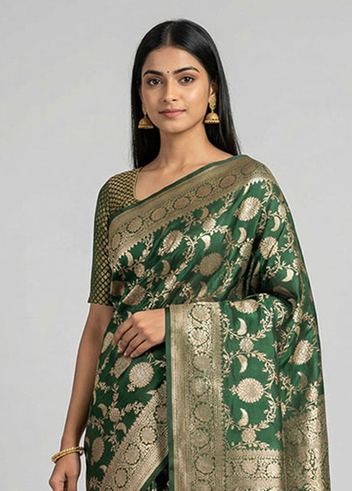 Green Handloom Katan Pure Silk Saree With Blouse Piece