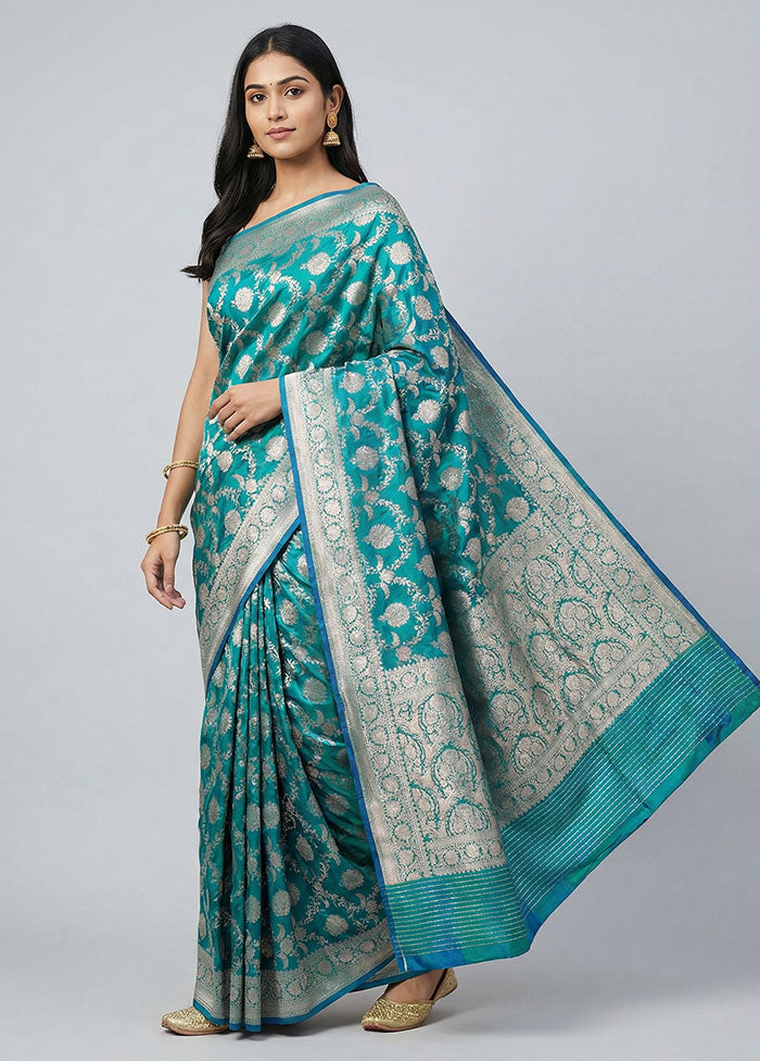 Blue Handloom Katan Pure Silk Saree With Blouse Piece