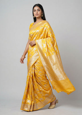 Yellow Handloom Katan Pure Silk Saree With Blouse Piece