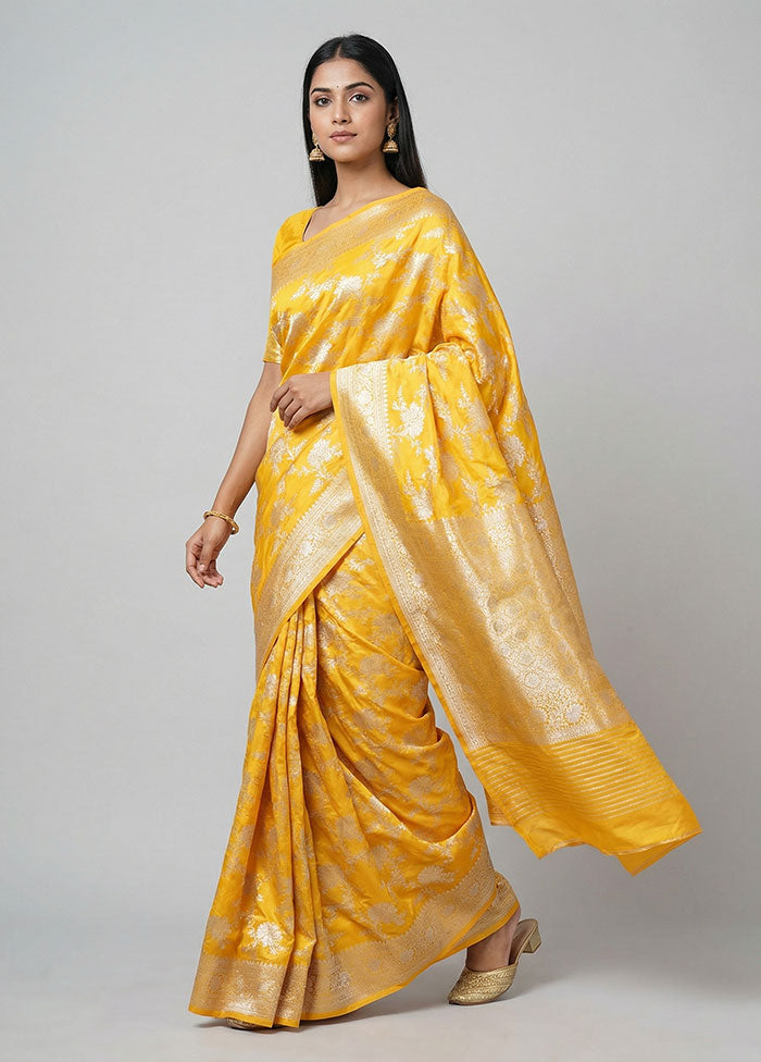Yellow Handloom Katan Pure Silk Saree With Blouse Piece