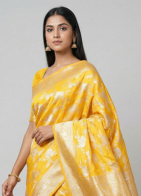 Yellow Handloom Katan Pure Silk Saree With Blouse Piece