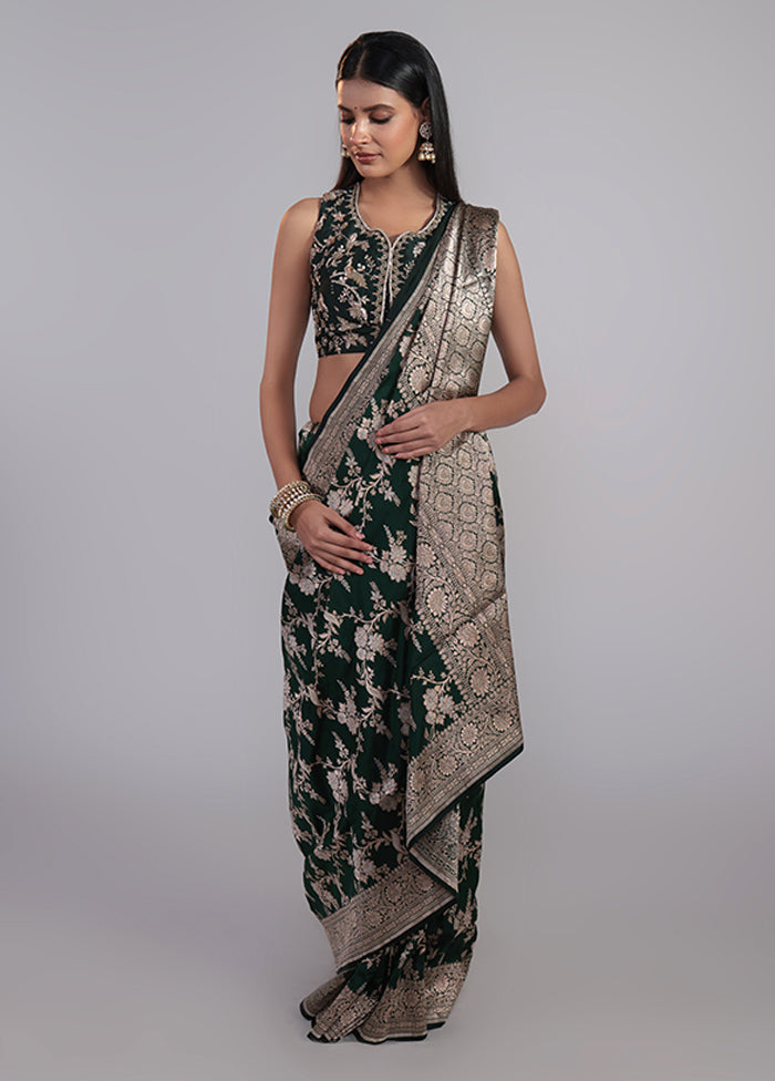 Green Handloom Katan Pure Silk Saree With Blouse Piece