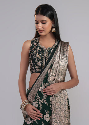 Green Handloom Katan Pure Silk Saree With Blouse Piece