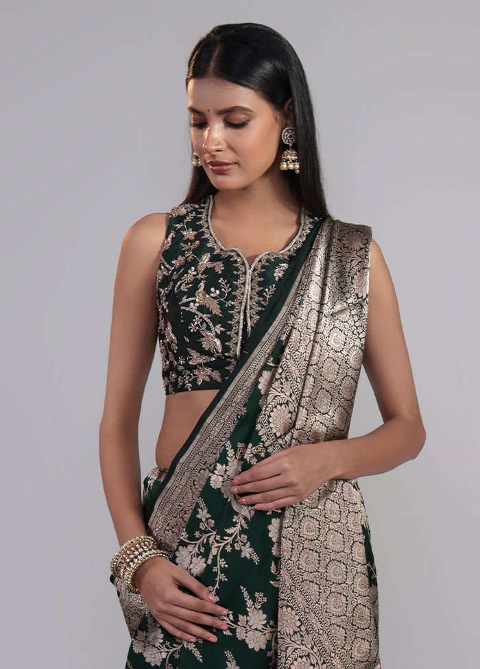 Green Handloom Katan Pure Silk Saree With Blouse Piece