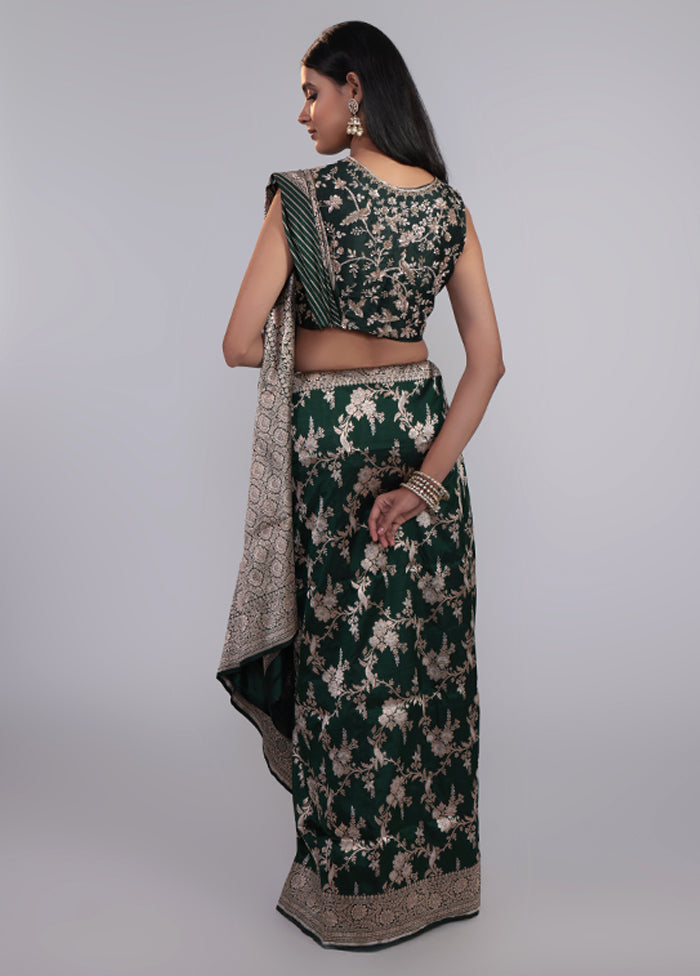 Green Handloom Katan Pure Silk Saree With Blouse Piece