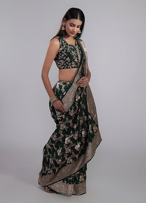 Green Handloom Katan Pure Silk Saree With Blouse Piece